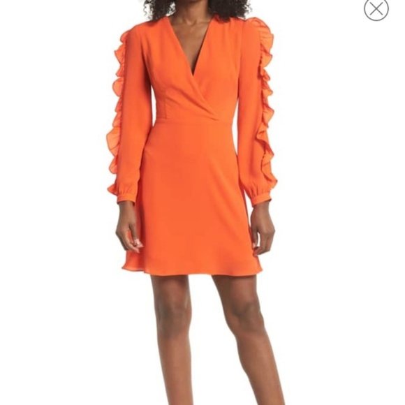 Neon Orange Long Sleeve Party Dress (C0058M) - Picture 1 of 6